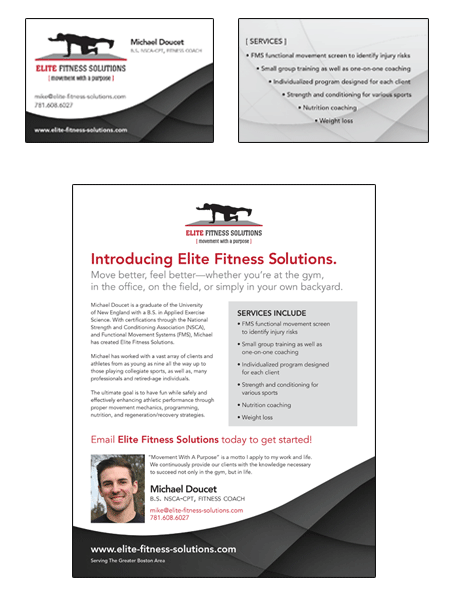 business card and flyer for Elite Fitness Solutions